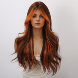 Xpoko Daily Red Brown Picked Dyed Center Split Cos Large Wave High Temperature Silk Material Party Chemical Fiber Women's Wig