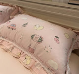 Xpoko -  Cute cartoon pink bedding set kid teen,twin full queen king lovely rabbit cotton home textile bed sheet pillow case quilt cover