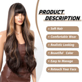 Xpoko Cheap Wig Long Body Wavy Synthetic Cosplay Wigs Brown Highlight Golden Wigs Lolita Halloween Hair Wig for Women Heat Resistant