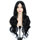 Xpoko Synthetic Lace Wigs Body Wave 28 Inch Black Shade Ombre Wig with Bang Natural Lace Wig Cosplay Wigs For Women Lace Front Wig