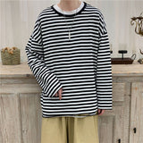 Xpoko Men sweatshirt Korean style trendy round neck bottoming shirt plus size ins trendy brand top clothes striped long sleeves Y2K