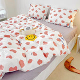 Xpoko 3/4pcs Cute Orange Bedding Set Twin Full Queen Size Quilt Covers Kawaii Animal Fitted Bed Sheet Pillowcase Bedroom Duvet Cover