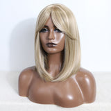 Xpoko Synthetic Middle Straight Bob Wigs with Bangs Light Blonde Natural  Hair for Women Daily Cosplay Heat Resistant Fiber Wigs