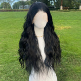 Xpoko Black Female Lace Black Center Split Large Wave Wig 28 inches 13x4 Loose Wave Style Naturally Ventilated Women's Wig