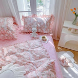 Xpoko Lace Princess rose printed bedding set king size girl duvet cover set bedding sets elegant bed linen bed sheets and pillowcases