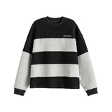 Xpoko Men trendy ins autumn and winter loose couple wear Japanese retro embroidered striped long-sleeved T-shirts for men and women