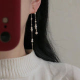 Xpoko Two Tone Cable Chain Pearl Drop Earrings in 18K Gold Plated Chic Design