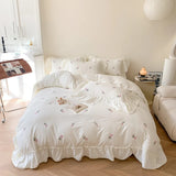 Xpoko Coquette Roses Ruffle Duvet Cover & Sham Set