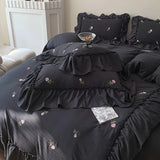 Xpoko Coquette Roses Ruffle Duvet Cover & Sham Set