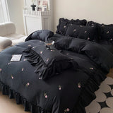 Xpoko Coquette Roses Ruffle Duvet Cover & Sham Set