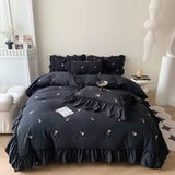 Xpoko Coquette Roses Ruffle Duvet Cover & Sham Set