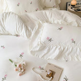 Xpoko Coquette Roses Ruffle Duvet Cover & Sham Set