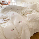 Xpoko Coquette Roses Ruffle Duvet Cover & Sham Set