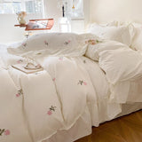 Xpoko Coquette Roses Ruffle Duvet Cover & Sham Set