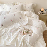 Xpoko Coquette Roses Ruffle Duvet Cover & Sham Set