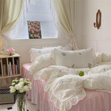 Xpoko Coquette Aesthetic Ruffle Bedding Set