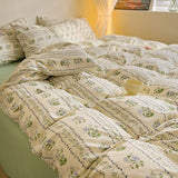 Xpoko Cottage Style Green Floral Bedding Set