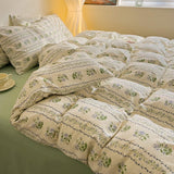 Xpoko Cottage Style Green Floral Bedding Set