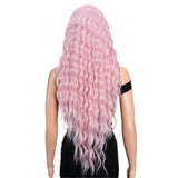 Xpoko Synthetic Lace Front Wig Baby Hair Wig Long Wavy 30 " Hair Lace Wig For Women Lace Front Wig Ombre Blonde Pink Wig Cosplay Wig