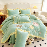 Xpoko - Floral Embroidery Matte Milk Velvet Comforter Cover Bedding Set