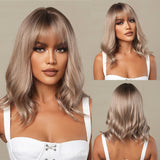 Xpoko Platinum Beige Long Wavy Blonde Cosplay Synthetic Wigs for Women Daily Lolita Natural Fake Hairs Wig With Bangs Heat Resistant