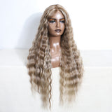 Xpoko Synthetic Lace Front Wig Baby Hair Wig Long Wavy 30 "Lace Wig For Women Lace Front Wig Piano Color Ombre Blonde Wig Cosplay Wig