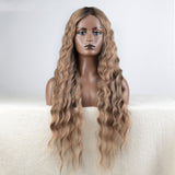 Xpoko Synthetic Lace Front Wig Baby Hair Wig Long Deep Wavy 30 " Hair Lace Wig For Women Lace Front Wig Ombre Blonde Wig Cosplay Wig