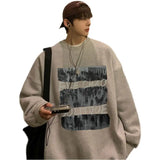 Xpoko Sweater ins trendy brand men spring and autumn oversize high street jacket autumn loose round neck hoodless ins American style