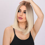 Xpoko Golden brown gradient medium length hair, high temperature silk material, suitable for daily wear