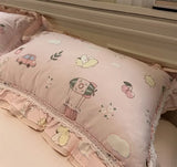 Xpoko  -  Cute cartoon pink bedding set kid teen,twin full queen king lovely rabbit cotton home textile bed sheet pillow case quilt cover