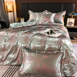 Xpoko - Beautiful Floral Jacquard Satin Bedding Set Full Queen King Size