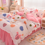 Xpoko Pastoral Style Bedding Set Cotton 3/4pcs Floral Duvet Cover with Pillowcases Cute Flowers Bed Skirtwith Zipper Quilt Cover