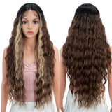 Xpoko Synthetic Lace Front Wigs For Women 30" Long Deep Wave Lace Wig Ombre Brown Blonde Highlight Cosplay Wigs Heat Resistant