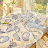 Xpoko Lovely Princess Flower Print Ruffles Bedding Set 100% Cotton Cute Girls Duvet Cover Set with Bed Sheet Kawaii Bedding Sets Soft