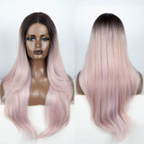 Xpoko Synthetic Lace Front Wigs Straight  Layered Ombre Pink Wig For Women Straight lace Wig 28 inches Ombre Lace Wigs Cosplay Wig