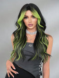 Xpoko Loose Body Wave Black Highlight Red Wig for Women Daily Party High Density Synthetic Middle Part Hair Wig with Curtain Bangs