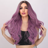 Xpoko Popular European And American Fashion Wigs Women's Purple Split Hair small Wave Girl Wig Lolita Cosplay