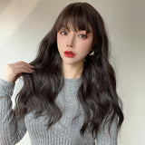 Xpoko 24-inch long curls with bangs, high-temperature silk material, and a versatile style for daily use