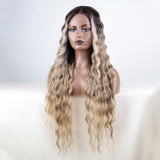 Xpoko Synthetic Lace Front Wig Baby Hair Wig Long Deep Wavy 30 " Hair Lace Wig For Women Lace Front Wig Ombre Blonde Wig Cosplay Wig