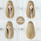 Xpoko Women Blond Wig Synthetic Straight Wig with Bangs Highlight Layered Wigs for Female Daily Heat Resistant Natural Hair