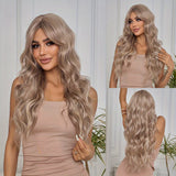 Xpoko Long Wavy Wigs Highlight Wigs For Women Middle Part Natural Looking Synthetic Heat Resistant Fiber Wig Lace Curly Hair Replacement Wigs For Daily Party Use- Multicolor