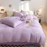 Xpoko  -  Chic Seersucker Bedding Set Washed Brushed Comforter Duvet Cover Flat Sheets Pillowcase Lightweight Soft Home Textile Bed Linen