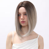 Xpoko Smilco 14 inch gray brown gradient natural split for daily wear of synthetic fiber women's wigs