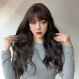 Xpoko 24-inch long curls with bangs, high-temperature silk material, and a versatile style for daily use