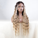 Xpoko Synthetic Lace Front Wig Baby Hair Wig Long Deep Wavy 30 " Hair Lace Wig For Women Lace Front Wig Ombre Blonde Wig Cosplay Wig