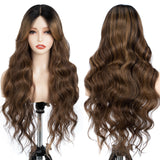 Xpoko Synthetic Lace Wigs Water Wave  28 Inch Brown Chestnut Wig with Bang Lace Wig Ombre Brown Cosplay Wigs For Women Lace Front Wig