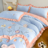 Xpoko - Aesthetic Embroidery Warm Milk Velvet Duvet Cover Bedding Set