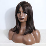 Xpoko Dark Brown Black Synthetic Wigs with Bangs Medium Straight Bob Natural Hairs for Women Daily Cosplay Heat Resistant