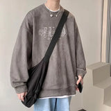 Xpoko Suede sweatshirt men high street spring and autumn Korean style American trend brand versatile long sleeved round neck clothing