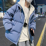 Xpoko Men new winter cotton coat thickened hooded fake two-piece cotton jacket loose large size western-style cotton coat for students